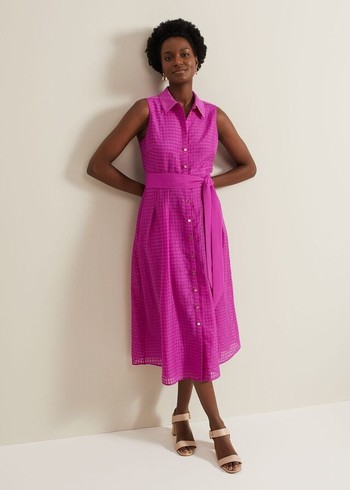 Phase Eight Carey Sleeveless Check Dress Pink Australia | QL7256908